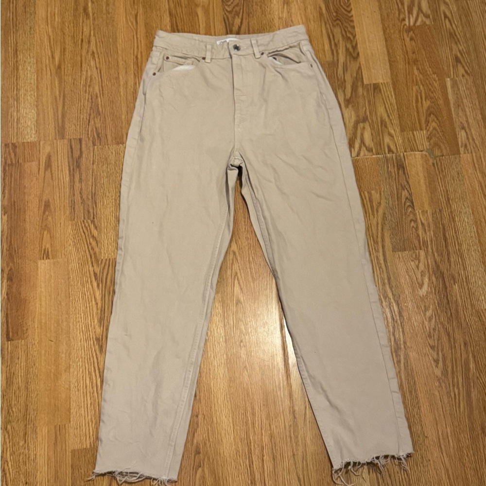 Zara tan jeans with distressed hem on the bottom